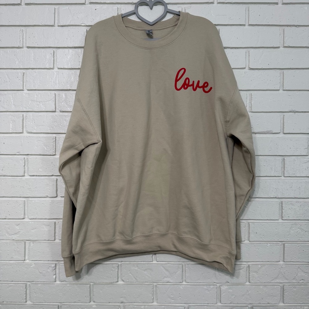 Love Graphic Sweatshirt – Beige – Fits Like Women’s 1X